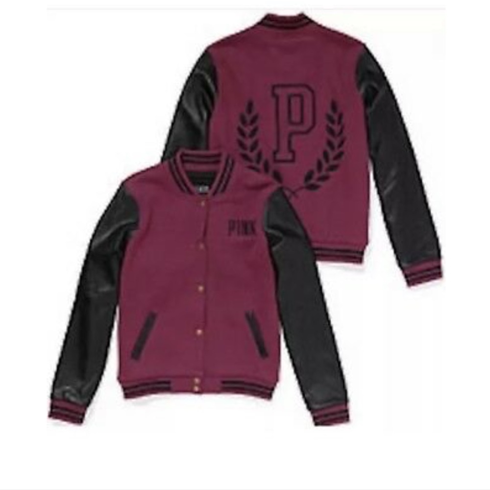 Pink Victoria's Secret Embroiled Letterman Jacket